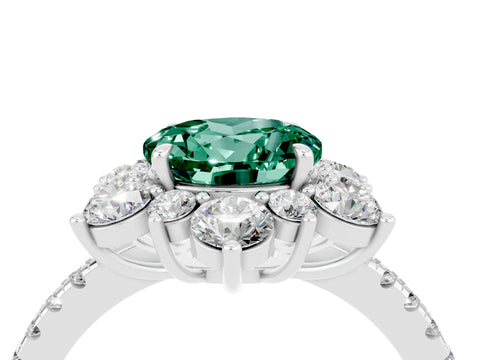 White gold Round Cut Cut Diamond Floral Halo Pave Band with Prong Setting_4