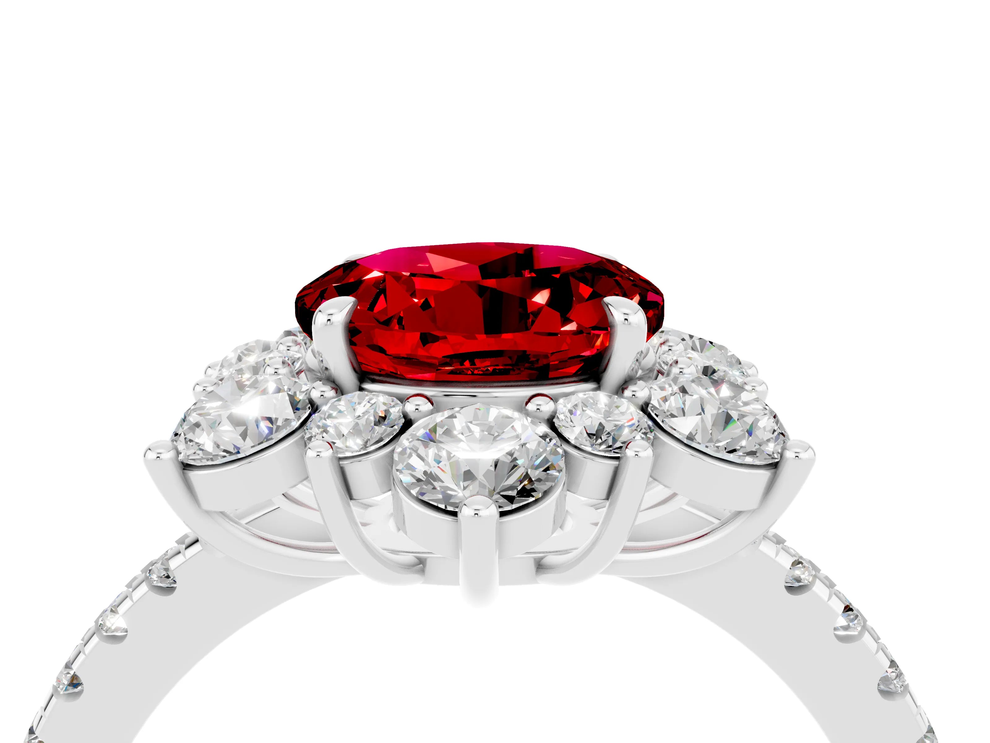 White gold Round Cut Cut Diamond Floral Halo Pave Band with Prong Setting_4