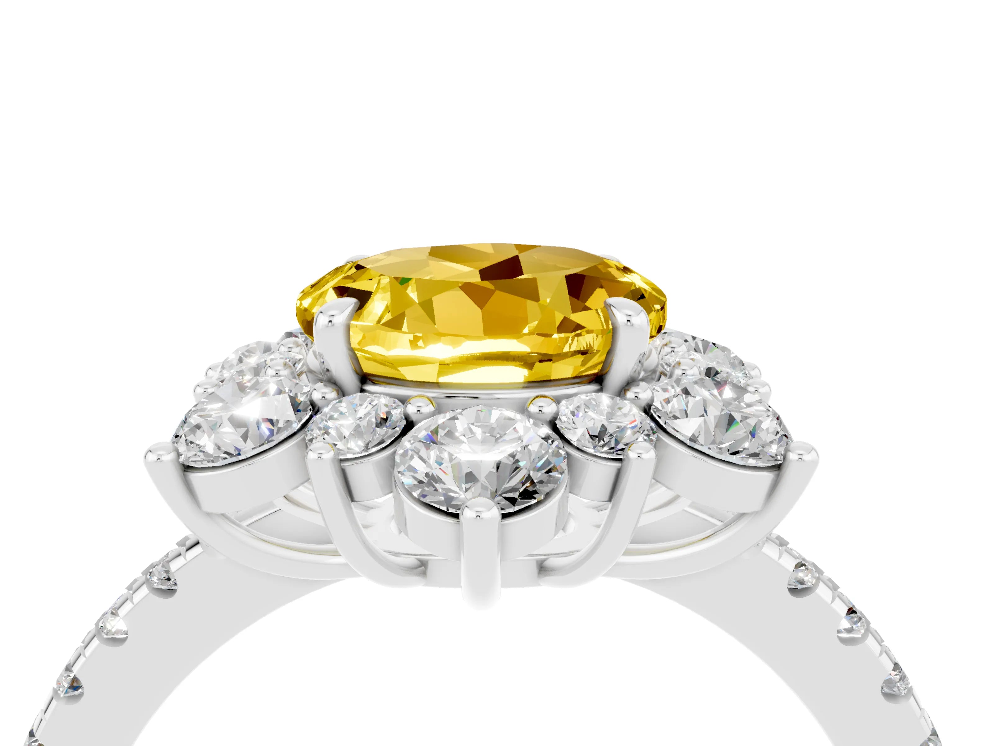 White gold Round Cut Cut Diamond Floral Halo Pave Band with Prong Setting_4