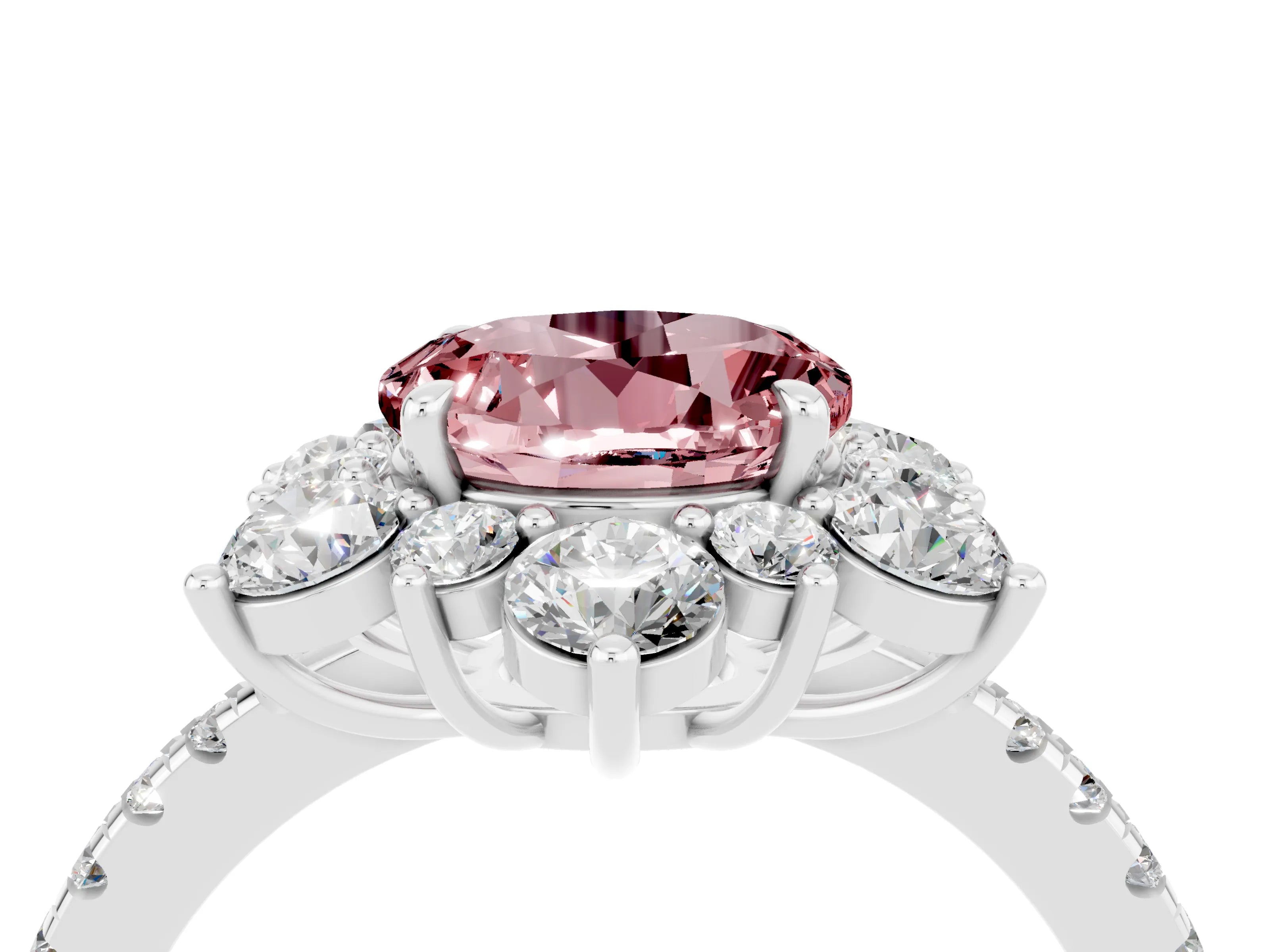 White gold Round Cut Cut Diamond Floral Halo Pave Band with Prong Setting_4