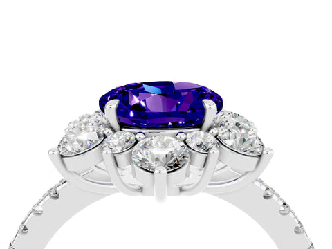 White gold Round Cut Cut Diamond Floral Halo Pave Band with Prong Setting_4