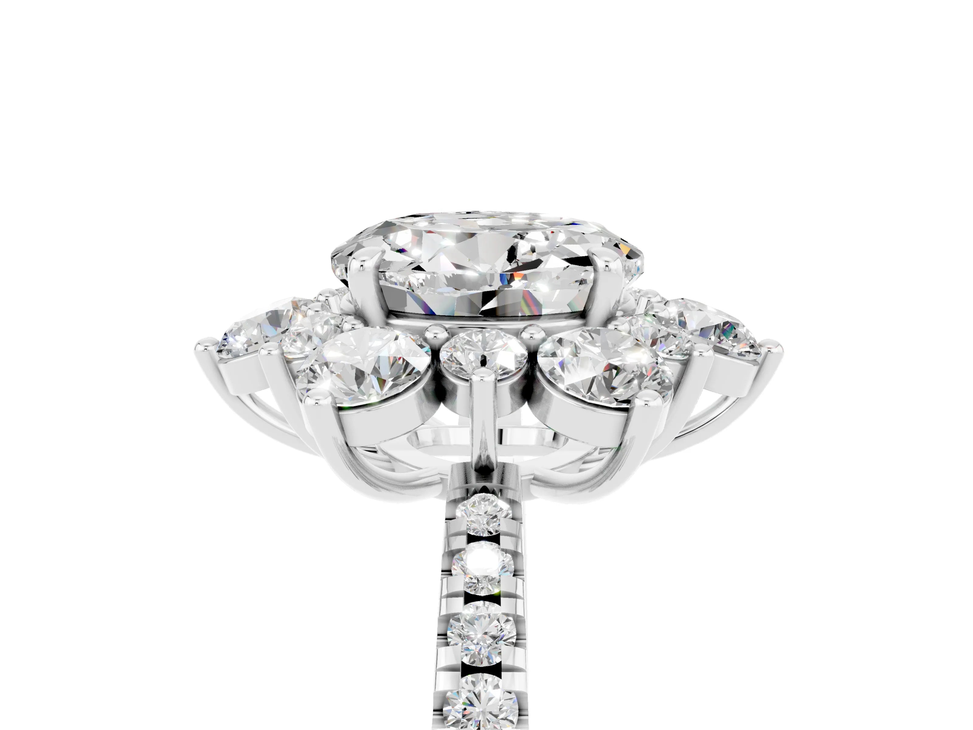 White gold Round Cut Cut Diamond Floral Halo Pave Band with Prong Setting_5
