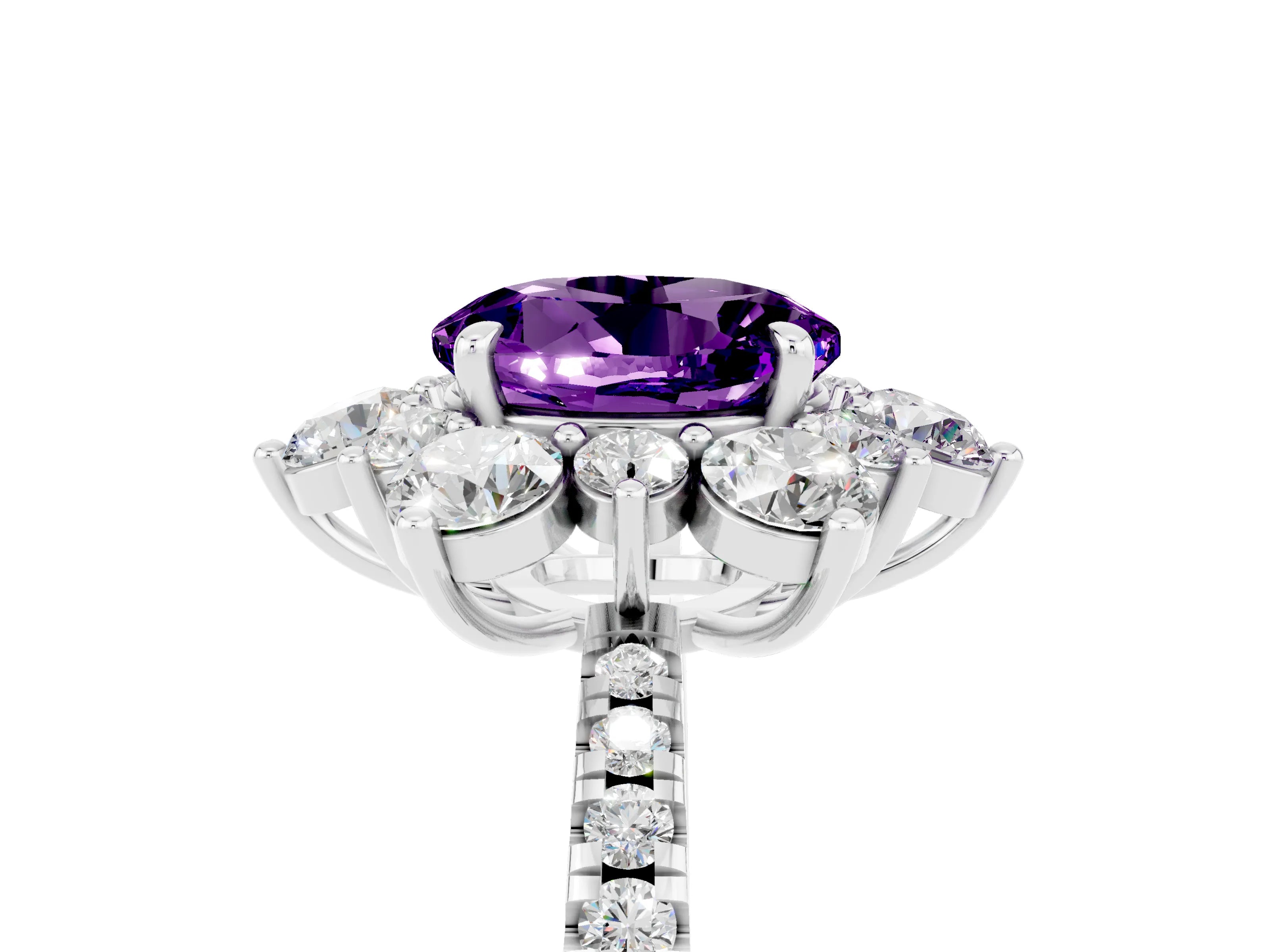 White gold Round Cut Cut Diamond Floral Halo Pave Band with Prong Setting_5