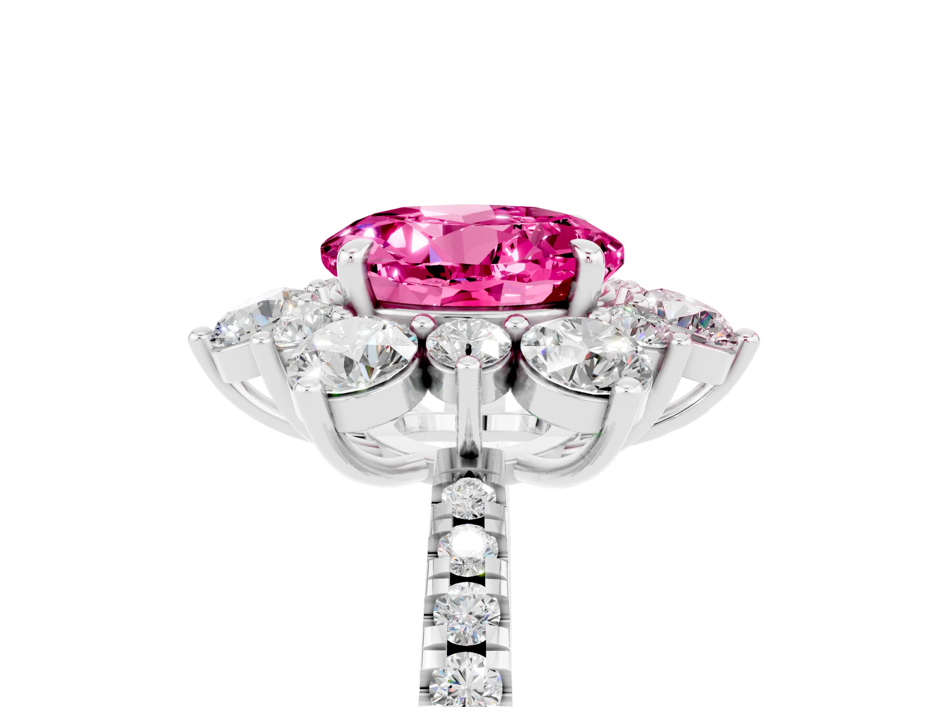 White gold Round Cut Cut Diamond Floral Halo Pave Band with Prong Setting_5