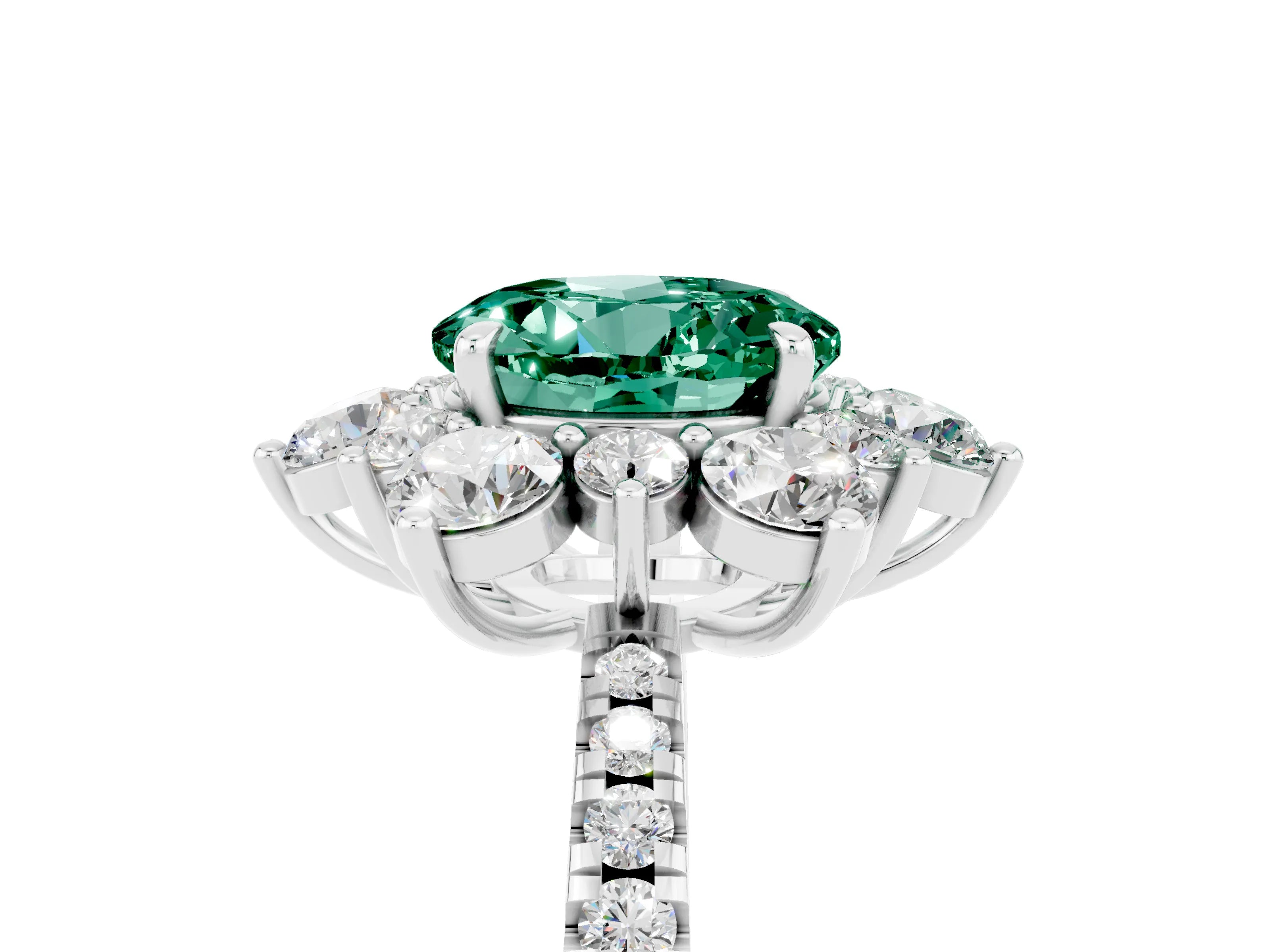 White gold Round Cut Cut Diamond Floral Halo Pave Band with Prong Setting_5