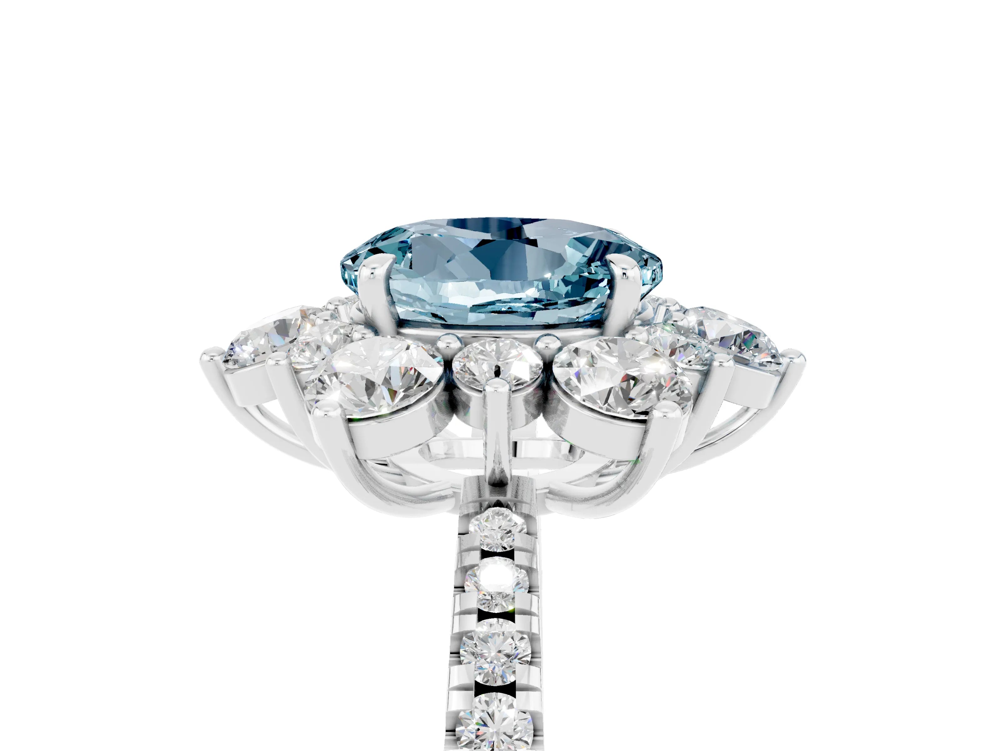 White gold Round Cut Cut Diamond Floral Halo Pave Band with Prong Setting_5
