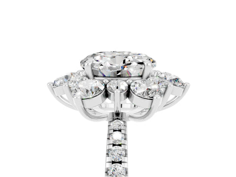 White gold Round Cut Cut Diamond Floral Halo Pave Band with Prong Setting_5