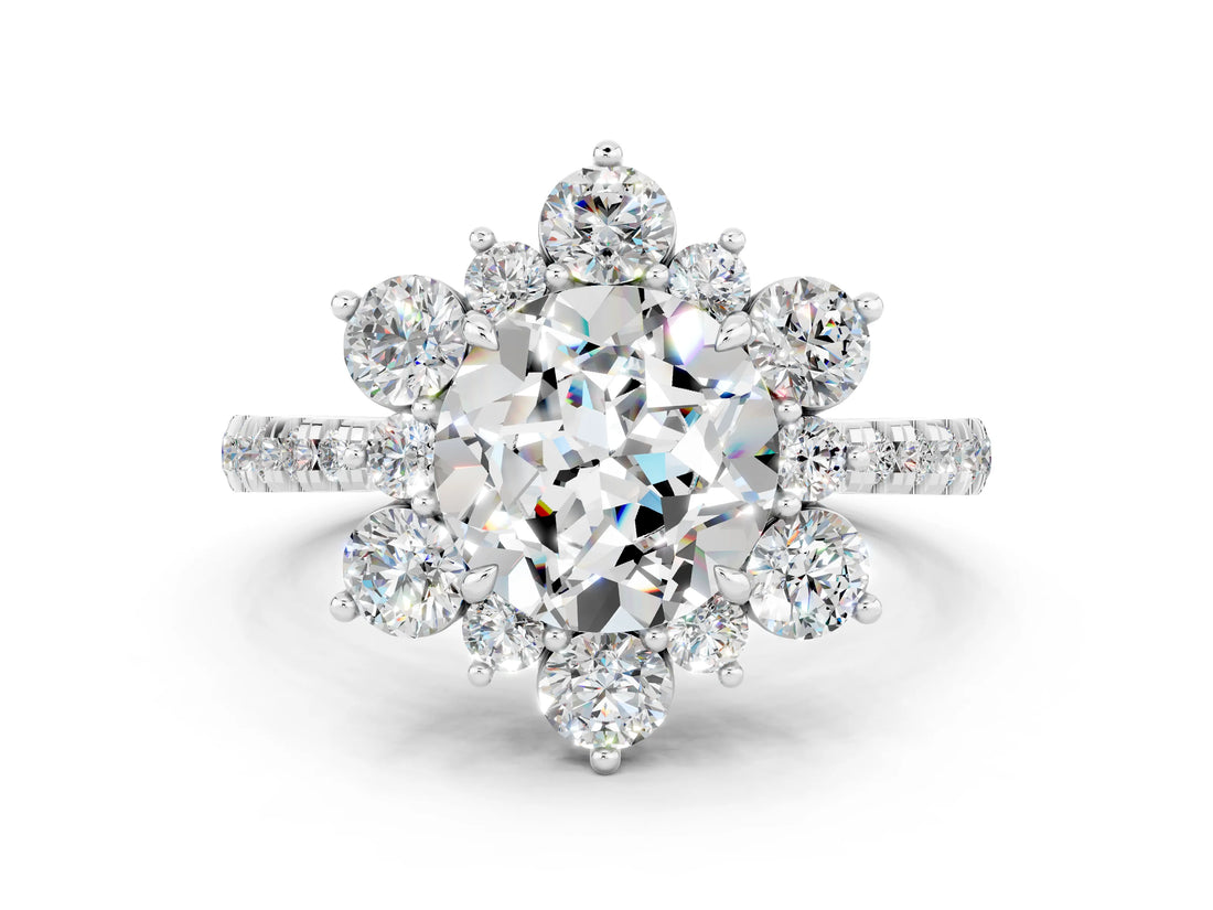 White gold Round Cut Cut Diamond Floral Halo Pave Band with Prong Setting