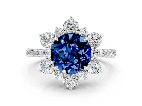 White gold Round Cut Cut Diamond Floral Halo Pave Band with Prong Setting