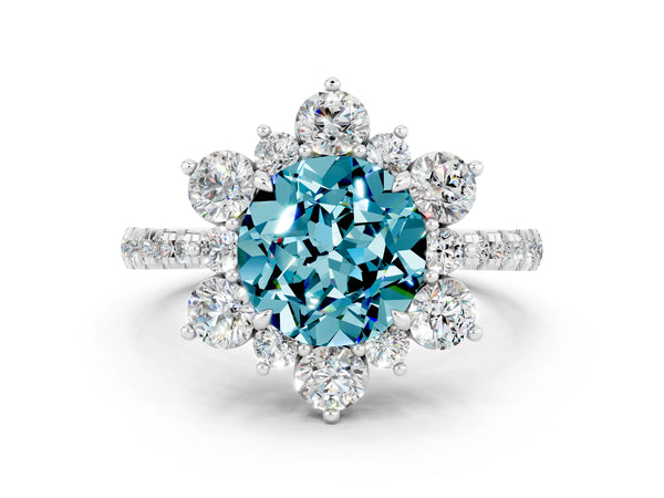 Platinum Round Cut Cut Diamond Floral Halo Pave Band with Prong Setting