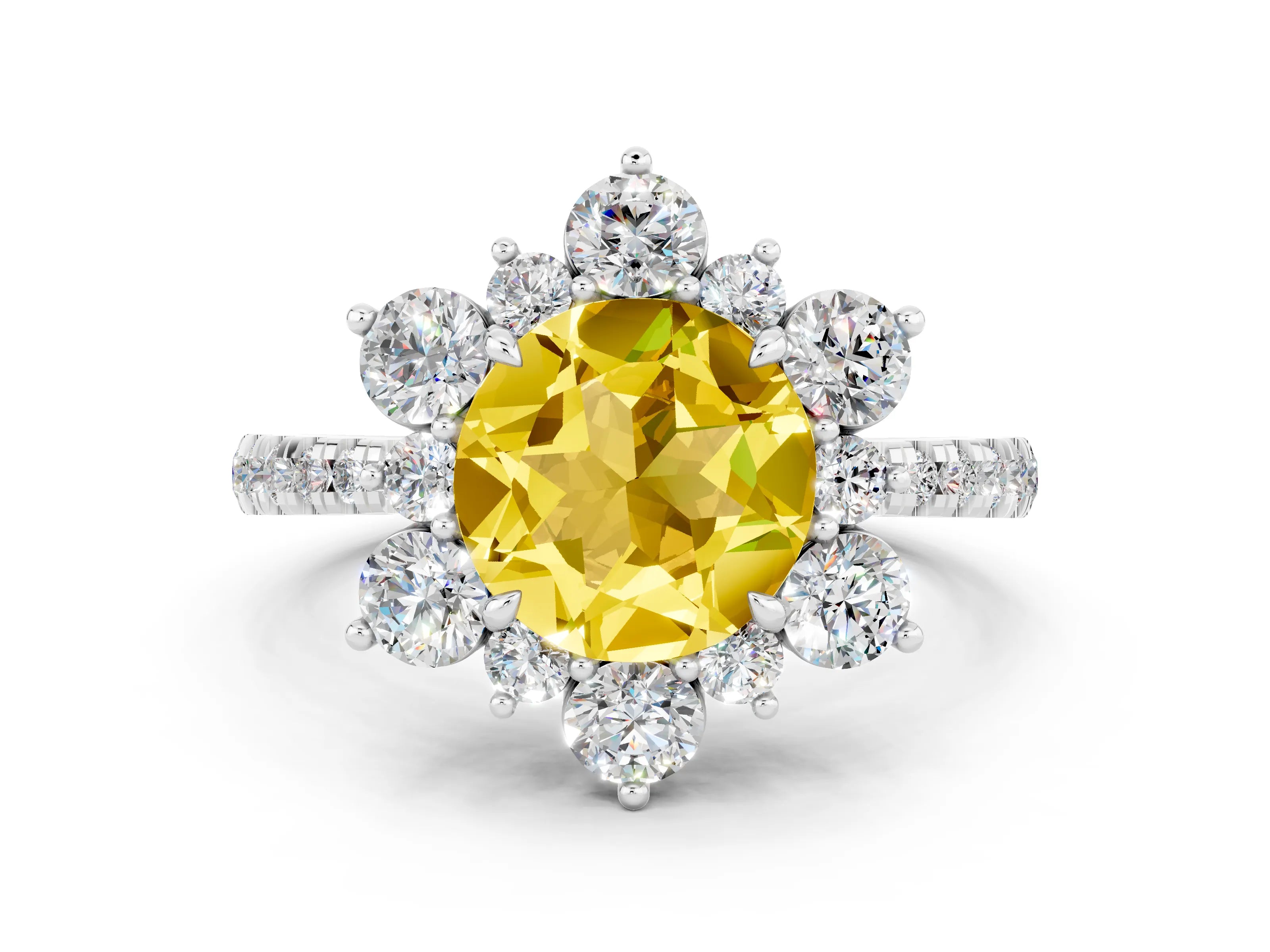 White gold Round Cut Cut Diamond Floral Halo Pave Band with Prong Setting
