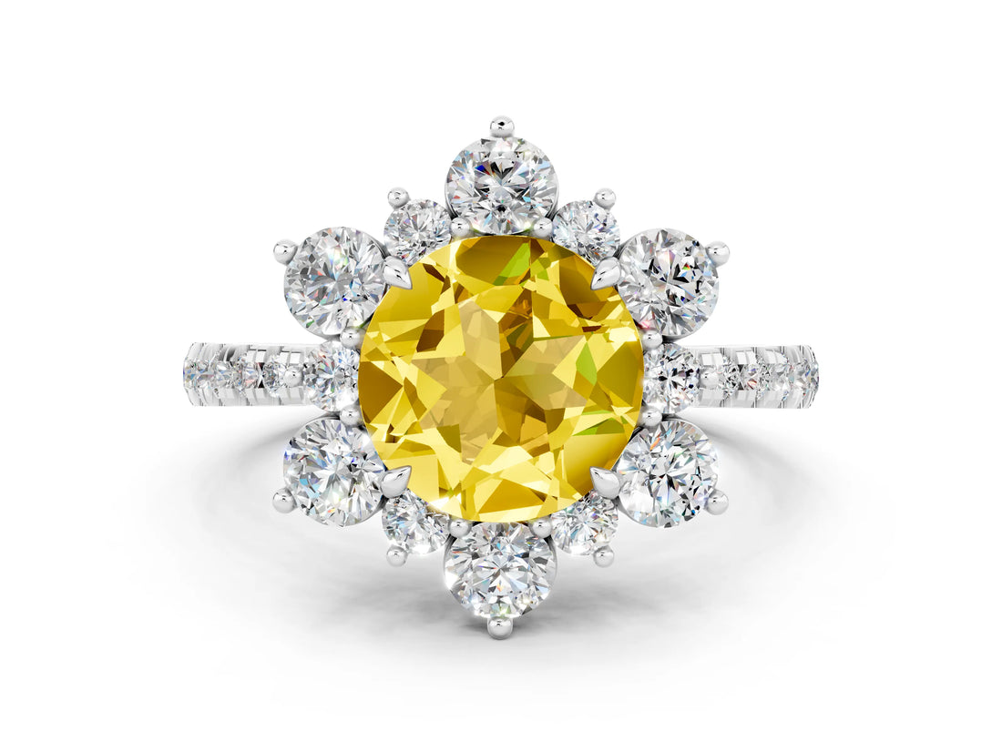 White gold Round Cut Cut Diamond Floral Halo Pave Band with Prong Setting