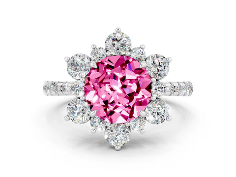 White gold Round Cut Cut Diamond Floral Halo Pave Band with Prong Setting