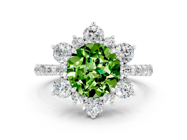 White gold Round Cut Cut Diamond Floral Halo Pave Band with Prong Setting