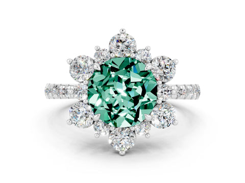 White gold Round Cut Cut Diamond Floral Halo Pave Band with Prong Setting