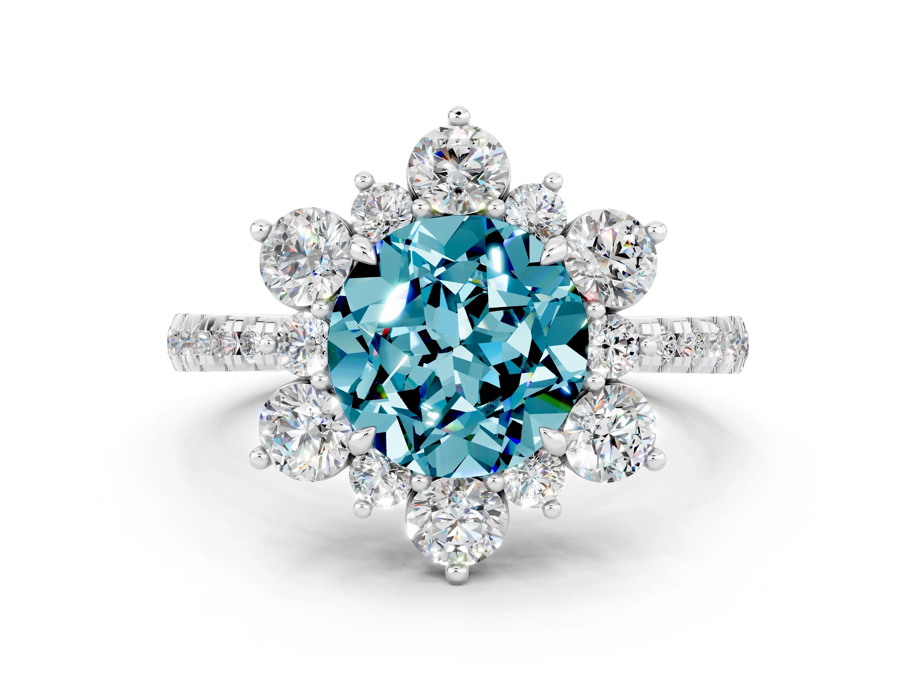 White gold Round Cut Cut Diamond Floral Halo Pave Band with Prong Setting
