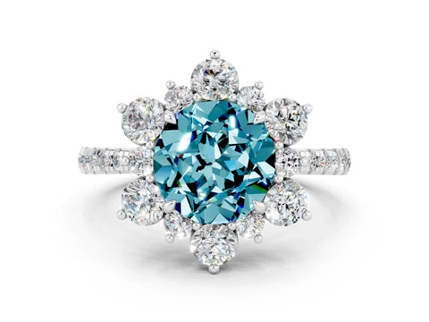 White gold Round Cut Cut Diamond Floral Halo Pave Band with Prong Setting