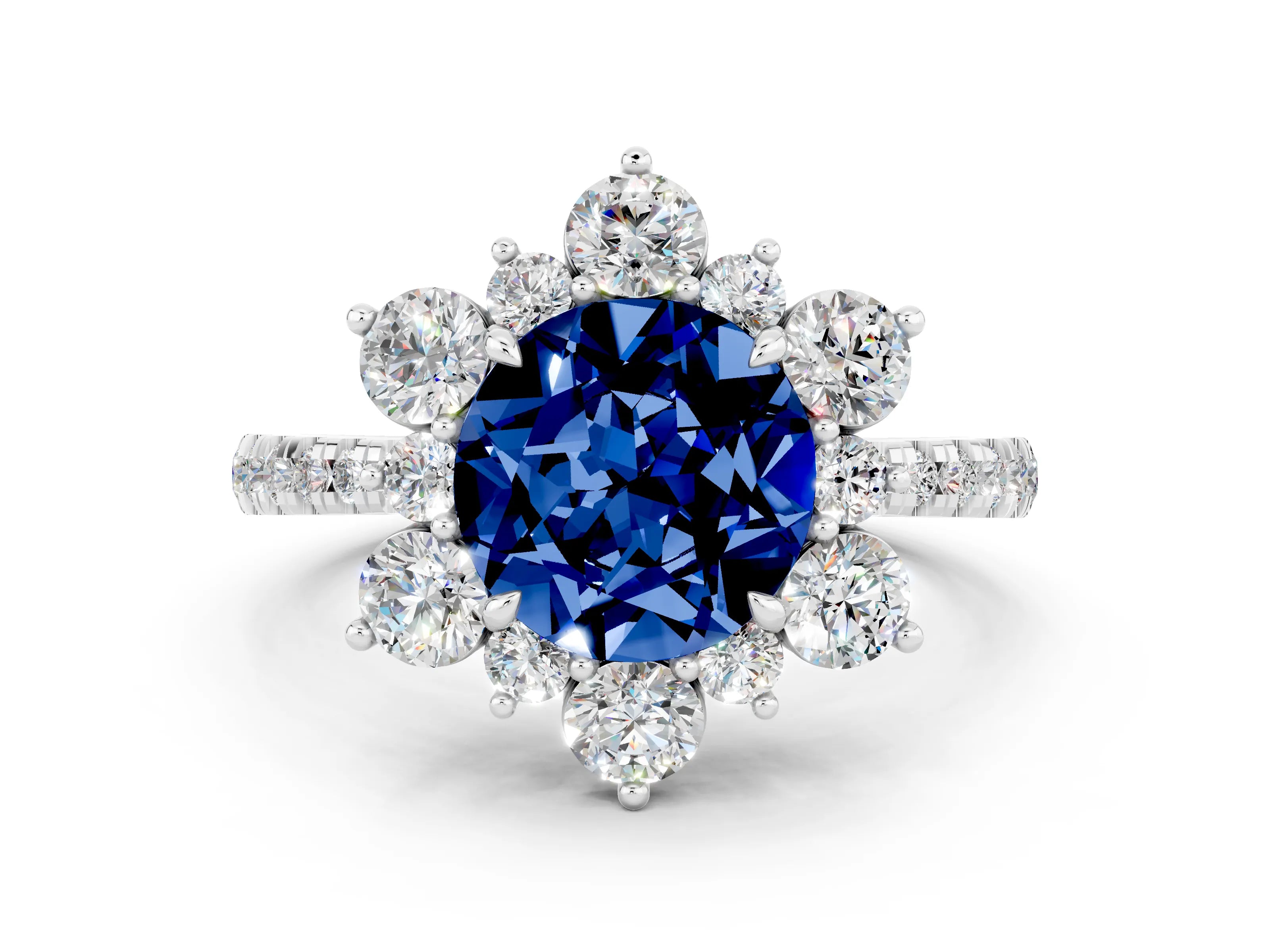 White gold Round Cut Cut Diamond Floral Halo Pave Band with Prong Setting