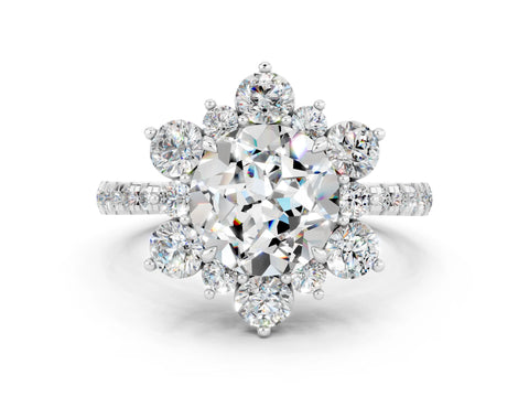 White gold Round Cut Cut Diamond Floral Halo Pave Band with Prong Setting