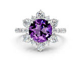 White gold Round Cut Cut Diamond Floral Halo Pave Band with Prong Setting