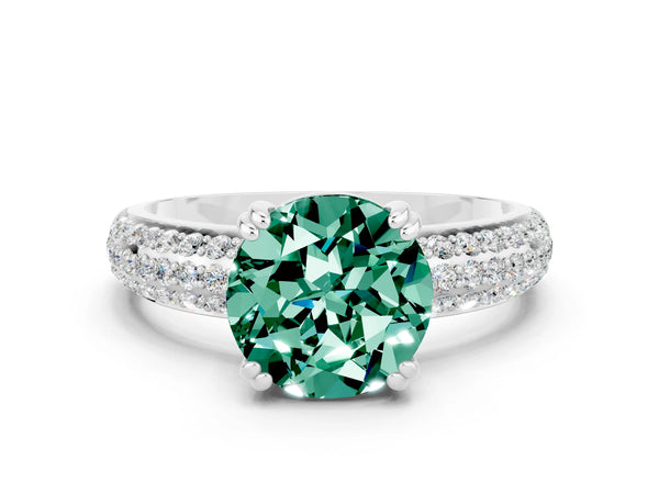 White gold Round Cut Green Sapphire Vintage Milgrain Ring with Round  Stations