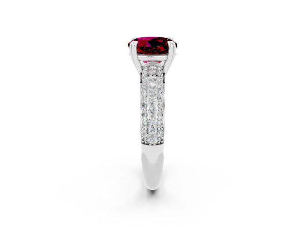 Silver Round Cut Garnet Vintage Milgrain Ring with Round  Stations
