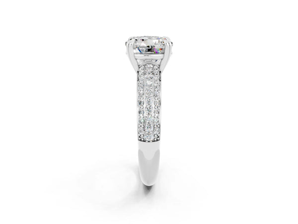 White gold Round Cut Moissanite Vintage Milgrain Ring with Round  Stations