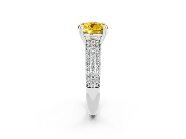 Platinum Round Cut Yellow Sapphire Vintage Milgrain Ring with Round  Stations