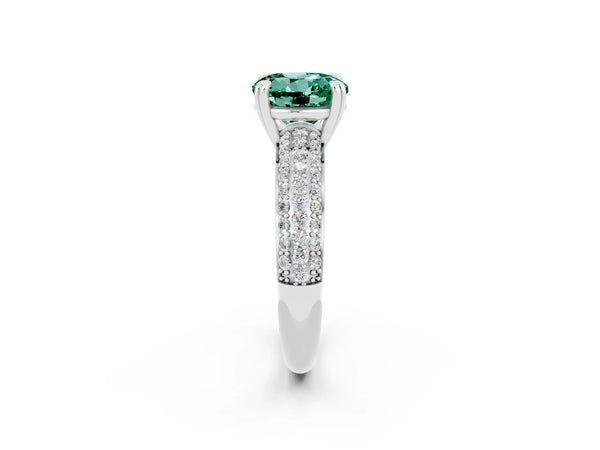 White gold Round Cut Green Sapphire Vintage Milgrain Ring with Round  Stations