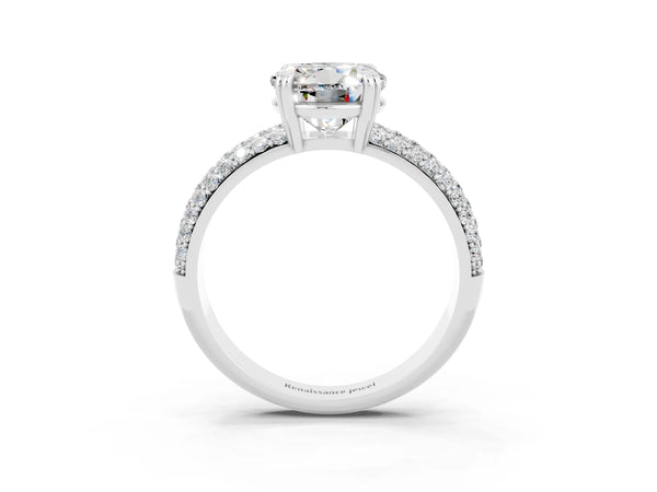 Silver Round Cut Moissanite Vintage Milgrain Ring with Round  Stations