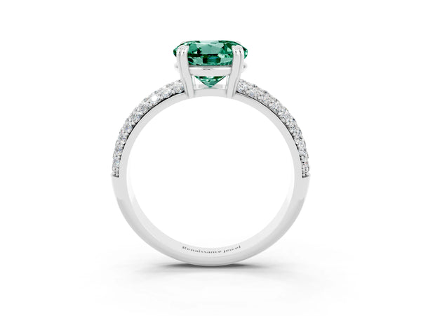 Silver Round Cut Green Sapphire Vintage Milgrain Ring with Round  Stations