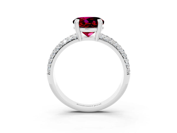 Silver Round Cut Garnet Vintage Milgrain Ring with Round  Stations
