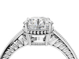 White gold Round Cut Cut Diamond Milgrain Pave Band Four-Prong Setting Ring_11