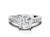 White gold Round Cut Cut Diamond Milgrain Pave Band Four-Prong Setting Ring_7