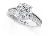 White gold Round Cut Cut Diamond Milgrain Pave Band Four-Prong Setting Ring_8
