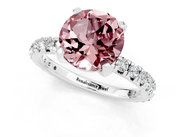 Silver Round Cut Cut Diamond Pavé Band with Four-Prong Setting