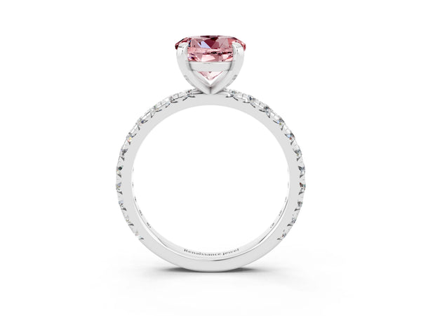 Silver Round Cut Cut Diamond Pavé Band with Four-Prong Setting
