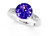 White gold Round Cut Cut Diamond Ring with Tapered Baguette Side Stones in Four-Prong Setting_1