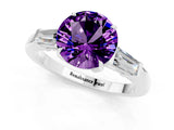 White gold Round Cut Cut Diamond Ring with Tapered Baguette Side Stones in Four-Prong Setting_1