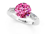 White gold Round Cut Cut Diamond Ring with Tapered Baguette Side Stones in Four-Prong Setting_1