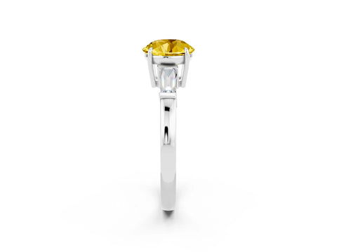 White gold Round Cut Cut Diamond Ring with Tapered Baguette Side Stones in Four-Prong Setting_2