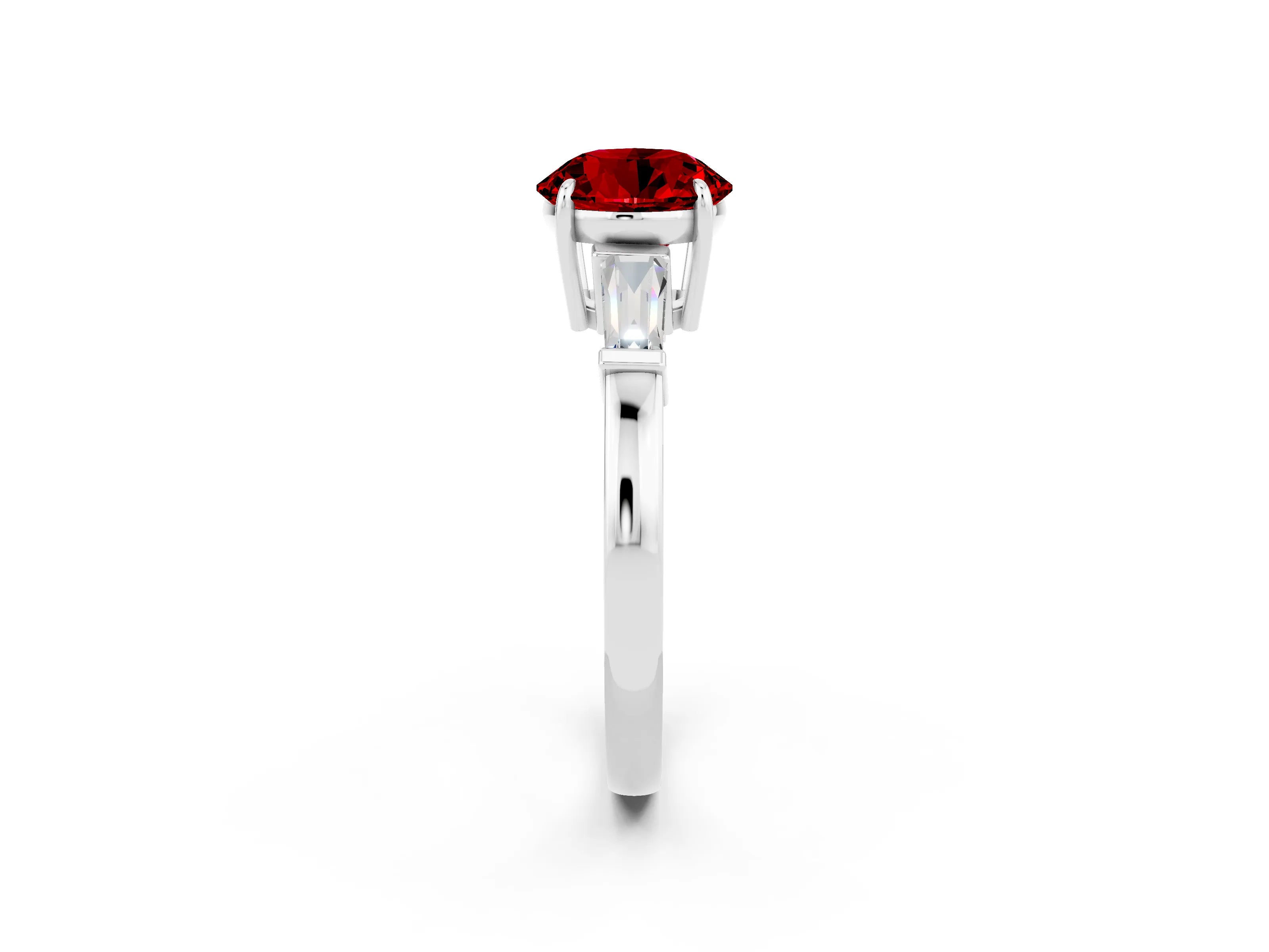 White gold Round Cut Cut Diamond Ring with Tapered Baguette Side Stones in Four-Prong Setting_2