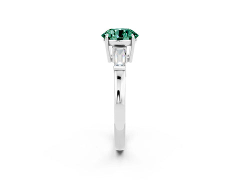 White gold Round Cut Cut Diamond Ring with Tapered Baguette Side Stones in Four-Prong Setting_2