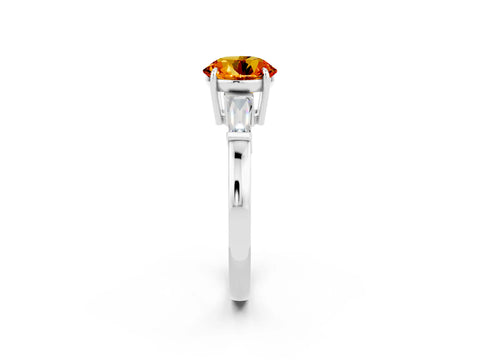 White gold Round Cut Cut Diamond Ring with Tapered Baguette Side Stones in Four-Prong Setting_2