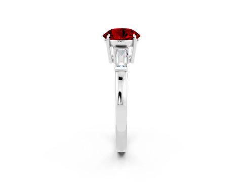 White gold Round Cut Cut Diamond Ring with Tapered Baguette Side Stones in Four-Prong Setting_2
