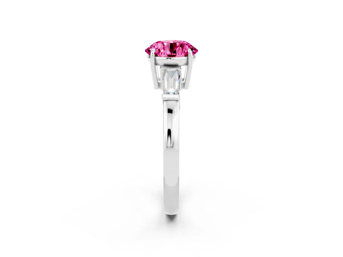 White gold Round Cut Cut Diamond Ring with Tapered Baguette Side Stones in Four-Prong Setting_2