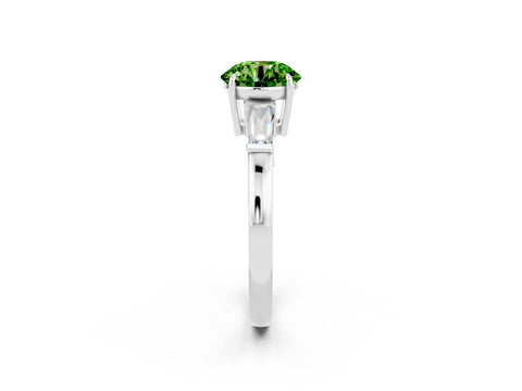 White gold Round Cut Cut Diamond Ring with Tapered Baguette Side Stones in Four-Prong Setting_2