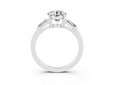 White gold Round Cut Cut Diamond Ring with Tapered Baguette Side Stones in Four-Prong Setting_3