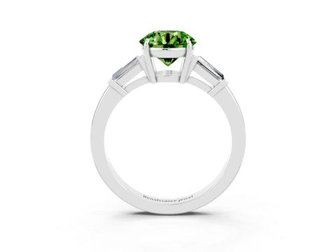 White gold Round Cut Cut Diamond Ring with Tapered Baguette Side Stones in Four-Prong Setting_3