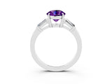 White gold Round Cut Cut Diamond Ring with Tapered Baguette Side Stones in Four-Prong Setting_3